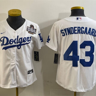 Women's Los Angeles Dodgers #43 Noah Syndergaard White 2024 World Series Cool Base Stitched Baseball Jersey(Run Small)