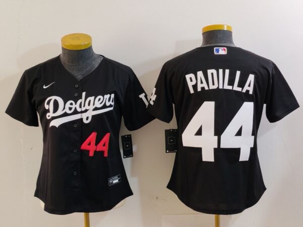 Women's Los Angeles Dodgers #44 Vicente Padilla Black Stitched Jersey(Run Small)