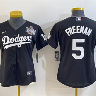 Women's Los Angeles Dodgers #5 Freddie Freeman Black 2024 World Series Cool Base Stitched Baseball Jersey(Run Small)