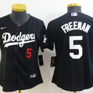 Women's Los Angeles Dodgers #5 Freddie Freeman Black Cool Base Stitched Baseball Jersey(Run Small)