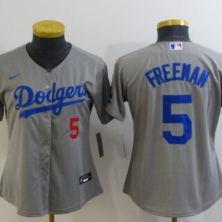 Women's Los Angeles Dodgers #5 Freddie Freeman Grey Cool Base Stitched Baseball