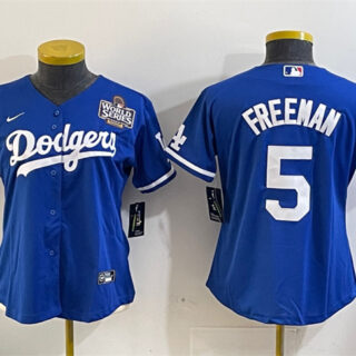 Women's Los Angeles Dodgers #5 Freddie Freeman Royal 2024 World Series Cool Base Stitched Baseball Jersey(Run Small)