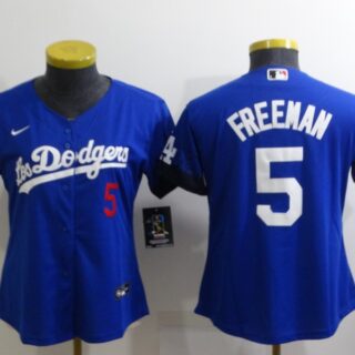 Women's Los Angeles Dodgers #5 Freddie Freeman Royal City Connect Cool Base Stitched