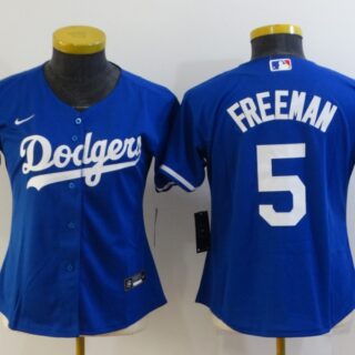 Women's Los Angeles Dodgers #5 Freddie Freeman Royal Cool Base Stitched Baseball