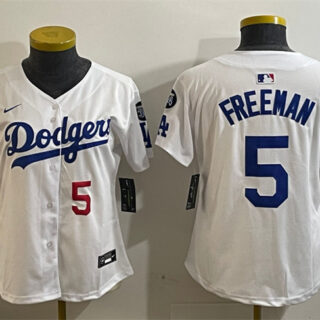 Women's Los Angeles Dodgers #5 Freddie Freeman White 2024 World Series With Fernando Memorial Patch Home Limited Stitched Baseball Jersey(Run Small)