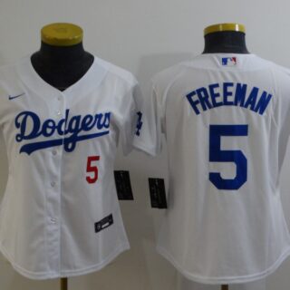 Women's Los Angeles Dodgers #5 Freddie Freeman White Cool Base Stitched Baseball Jersey(Run Small)