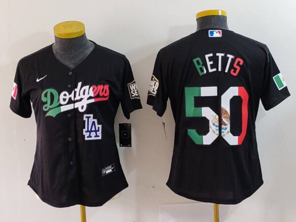 Women's Los Angeles Dodgers #50 Mookie Betts Black Mexico Stitched Jersey(Run Small)