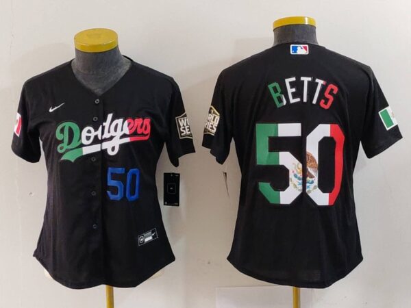 Women's Los Angeles Dodgers #50 Mookie Betts Black Mexico Stitched Jersey(Run Small)