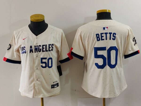 Women's Los Angeles Dodgers #50 Mookie Betts Cream Stitched Jersey(Run Small)