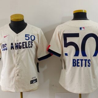 Women's Los Angeles Dodgers #50 Mookie Betts Cream Stitched Jersey(Run Small)