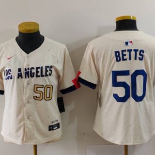 Women's Los Angeles Dodgers #50 Mookie Betts Cream Stitched Jersey(Run Small)