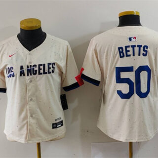 Women's Los Angeles Dodgers #50 Mookie Betts Cream Stitched Jersey(Run Small)