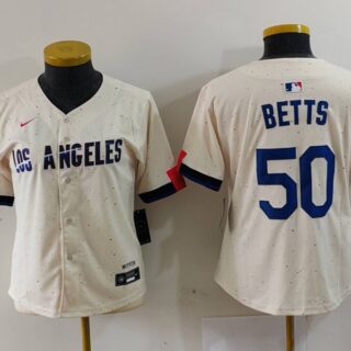 Women's Los Angeles Dodgers #50 Mookie Betts Cream Stitched Jersey(Run Small)