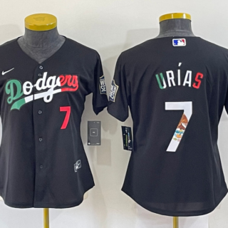 Women's Los Angeles Dodgers #7 Julio Urias Black Cool Base Stitched Jersey(Run Small)