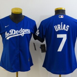 Women's Los Angeles Dodgers #7 Julio Urias Blue 2021 City Connect Cool Base Stitched Jersey