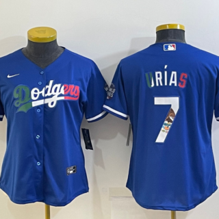 Women's Los Angeles Dodgers #7 Julio Urias Royal Mexico Cool Base Stitched Jersey(Run Small) S