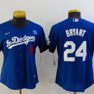 Women's Los Angeles Dodgers #8 #24 Kobe Bryant Blue 2021 City Connect Number Cool Base Stitched Jersey