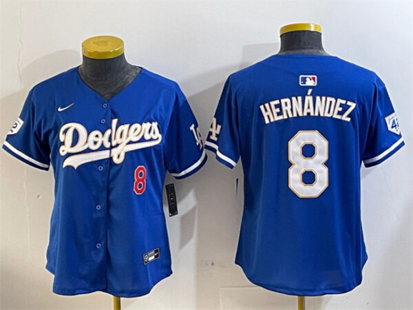 Women's Los Angeles Dodgers #8 Enrique Hernandez Blue 2024 Jackie Robinson Patch Limited Stitched Baseball Jersey(Run Small)