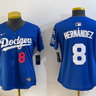 Women's Los Angeles Dodgers #8 Enrique Hernandez Royal 2024 World Series Champions With Fernando Memorial Patch Alternate Limited Stitched Baseball Jersey(Run Small)