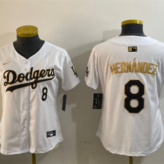 Women's Los Angeles Dodgers #8 Enrique Hernandez White Gold Home Limited Stitched Baseball Jersey(Run Small)