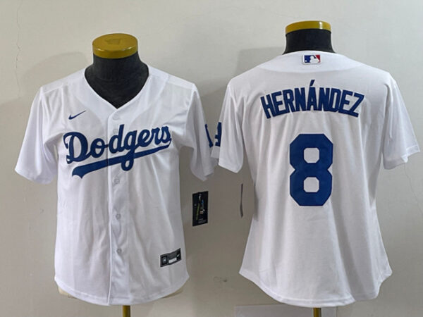 Women's Los Angeles Dodgers #8 Enrique Hernandez White Stitched Jersey(Run Small)
