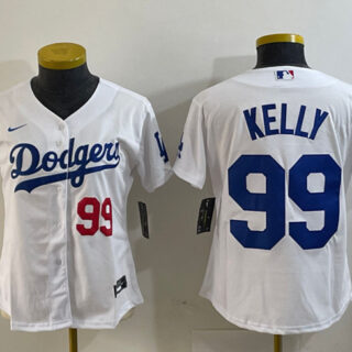 Women's Los Angeles Dodgers #99 Joe Kelly White With Patch Stitched Jersey(Run Small)