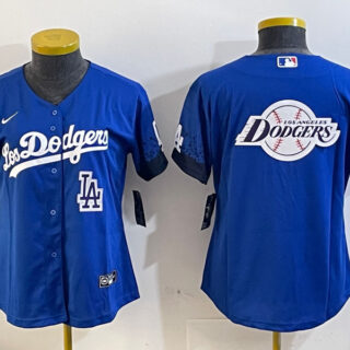 Women's Los Angeles Dodgers Blank Blue 2024 World Series With No. 34 Patch Home Limited Stitched Baseball Jersey(Run Small)