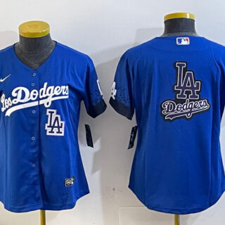 Women's Los Angeles Dodgers Blank Blue 2024 World Series With No. 34 Patch Home Limited Stitched Baseball Jersey(Run Small)