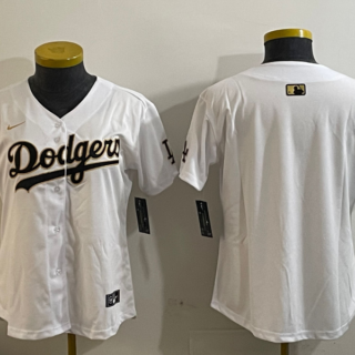 Women's Los Angeles Dodgers Blank White Gold Home Limited Stitched Baseball Jersey(Run Small)