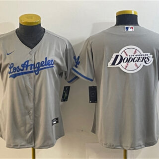 Women's Los Angeles Dodgers Grey Team Big Logo Stitched Jersey(Run Small)