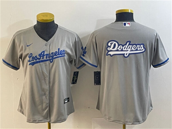 Women's Los Angeles Dodgers Grey Team Big Logo Stitched Jersey(Run Small)1