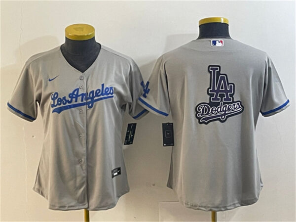 Women's Los Angeles Dodgers Grey Team Big Logo Stitched Jersey(Run Small)s