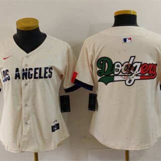 Women's Los Angeles Dodgers Team Big Logo Cream 2024 City Connect Limited Stitched Jersey(Run Small)