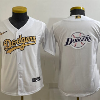 Women's Los Angeles Dodgers White Gold Team Big Logo Stitched Jersey(Run Small)