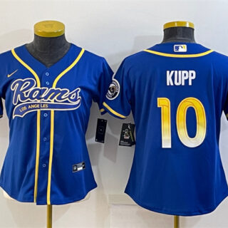 Women's Los Angeles Rams #10 Cooper Kupp Royal With Patch Cool Base Stitched Baseball Jersey(Run Small)