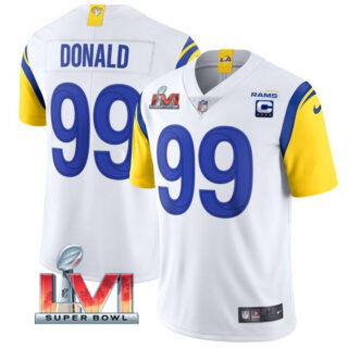 Women's Los Angeles Rams #99 Aaron Donald White 2022 With C Patch Super Bowl LVI Vapor Limited Stitched Jersey