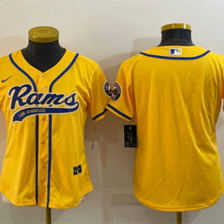 Women's Los Angeles Rams Blank Yellow With Patch Cool Base Stitched Baseball Jersey(Run Small)
