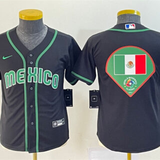 Women's Mexico Baseball 2023 Black Big Logo World Baseball Classic Stitched Jersey(Run Small)