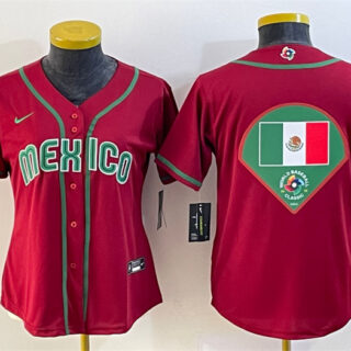 Women's Mexico Baseball 2023 Red Big Logo World Baseball Classic Stitched Jersey(Run Small) 1