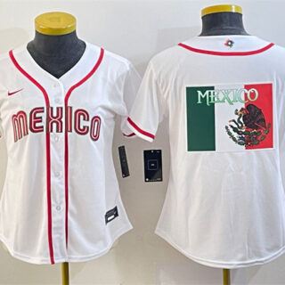 Women's Mexico Baseball 2023 White Big Logo World Baseball Classic Stitched Jersey(Run Small)