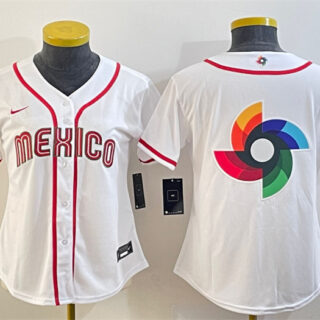 Women's Mexico Baseball 2023 White Big Logo World Baseball Classic Stitched Jersey(Run Small) 3
