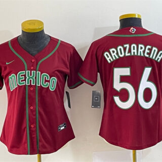 Women's Mexico Baseball #56 Randy Arozarena 2023 Red World Baseball Classic Stitched Jersey(Run Small)