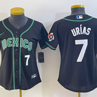 Women's Mexico Baseball #7 Julio Urías 2023 Black World Baseball Classic With Patch Stitched Jersey(Run Small)