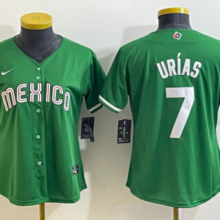 Women's Mexico Baseball #7 Julio Urías 2023 Green World Baseball Classic Stitched Jersey(Run Small)