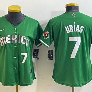 Women's Mexico Baseball #7 Julio Urías 2023 Green World Baseball Classic With Patch Stitched Jersey(Run Small)