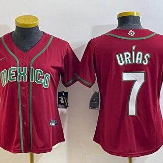 Women's Mexico Baseball #7 Julio Urías 2023 Red World Baseball Classic Stitched Jersey(Run Small)