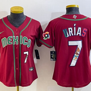 Women's Mexico Baseball #7 Julio Urías 2023 Red World Baseball Classic With Patch Stitched Jersey(Run Small)