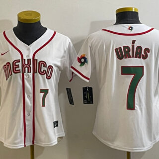 Women's Mexico Baseball #7 Julio Urías 2023 White World Baseball Classic With Patch Stitched Jersey(Run Small)