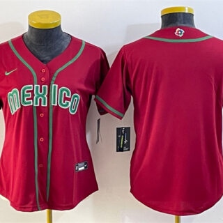Women's Mexico Baseball Blank 2023 Red World Baseball Classic Stitched Jersey(Run Small)