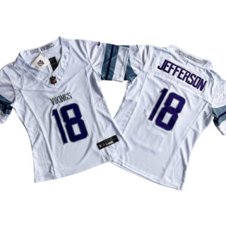 Women's Minnesota Vikings #18 Justin Jefferson White 2024 F.U.S.E Winter Warrior Limited Stitched Jersey(Run Small)